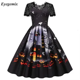 Occasioni speciali in pizzo retrò Halloween dres costumi a manica corta 50s anni '60 abiti da festa vintage cranio witch witch scary shoolleen abiti cosplay 230818