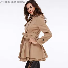 Women's Trench Coats Wholesale- Sisjuly women winter autumn trench coat woolen coat double breasted long sleeve belt red slim womens khaki trench coat Z230818