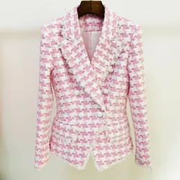 Kadın Suit Blazers High Street Est Sonbahar Kış Tasarımcısı Ceket Aslan Düğmeleri Tassel Surgalı Houndstooth Karışımları Tweed Blazer 230817