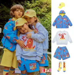 Kleidungssets Hoodies für Kinder 2023 Herbst Koreanische Version Bebe Boys und Mädchen Windproof Jacke süßer Tintenfisch -Druck Baby Pullover Anzug 230818