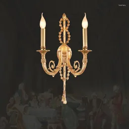 Lâmpada de parede European Golden Copper Candle Sala de estar da escada do quarto E14 French Classical Brass Sconce Light