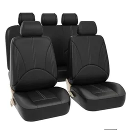 Bilsätets täcker ER FL Set - Faux Leather Motiv Front and Back Protectors For Truck SUV Drop Delivery Mobiles Motorcyklar Interiör DHQFB