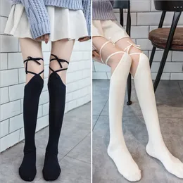 Sexy Socks Fashion Female Cross-Tie Over Knee Socks For Women Black White Socks Long Socks Sexy Thigh High Stockings Cotton Socks 230818