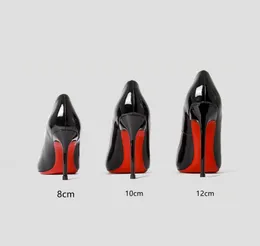 Pumps Women Shoes Red Shiny Bottom Pointed Toe Black High Heels Shoes Thin Heel 8cm 10cm 12cm Sexy Wedding Shoes Big Size 35-44