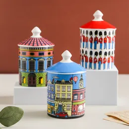 Candle Holders Castle Architecture Candle Holder Diy Handmade Candles Jar Retro Storage Bin Ceramic Caft Home Decoration Jewerlly Storage Box 230817