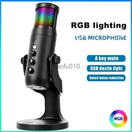 Микрофоны RGB USB -конденсатор Microphone Professional Vocal Streams Miccocding Studio Micro для ПК видеоигры Youtube HKD230818