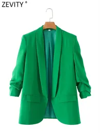 Женские костюмы Blazers Zevity Women Fashion Fashion Solid Color Notched воротник пиджак.