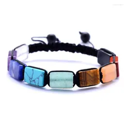 Braccialetti di fascino fyjs unica tessitura fatta a mano forma rettangolo colorato in pietra elastico elastico bracciale guarigione gioielli chakra