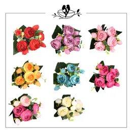 Девять головных весенних пиони, дома, свадьба, искусственные цветы, роза, обеденный стол, цветочное расположение, розовый имитированный украшение цветов, моделируемый цветок