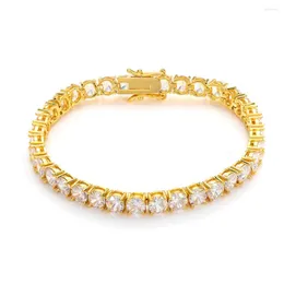 Link Bracelets 3MM 4MM 5MM Zirconia Tennis Bracelet Gold Plated In Brass Cubic Zircon Tenis Copper Double Safety Clasps 7 Inch Women