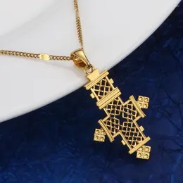 Anhänger Halsketten Äthiopische 24k Gold Farbe Afrikanische Kreuz Halskette Frauen Trendy Charme Schmuck Schmuck