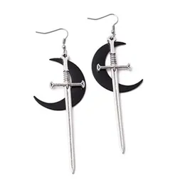 Charm Novelty Bat Animals Shape Large Hoop Gothic Women Earrings Dark Witch Pendant Earring Moon Sword Drop Delivery Jewelry Dhgnd