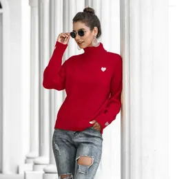 Maglioni femminili di maglione da ricamo per il ricamo di Natale da donna Mante d'autore Turtleneck Lantern Sleeve Sliose Tops Female Pullover Casual Basic Pullover