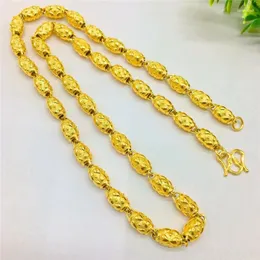 Chains Men Necklaces Real 24K Gold Plated Jewelry Geometric Olive Beaded Chain For Wedding Anniversary Boyfriend Birthday Gifts