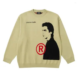 Sweaters masculinos Cartagem vintage Carta de malha de malha para homens e mulheres Y2K ROPA HOMBRE BOLO