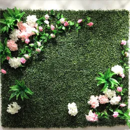 緑の人工植物壁パネルプラスチック屋外芝生偽の花の装飾結婚式の背景パーティーガーデングラスフラワーウォール40x60cm