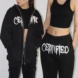 Womens Hoodies Sweatshirts European and American hiphop street outfits with hooded jackets letter printing oversized zippers Y2K clothes for junk couples 230817