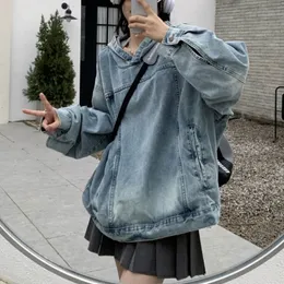 Bluzy damskie bluzy dżinsowe bluza z kapturem Kobiety High Street Hip Hop Long Rleeve Girl Tops Korean Fashion Streetwear Coats K Pop Clothing 230817