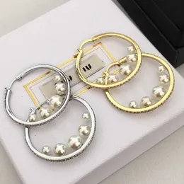 Brand Designer MiuMiu Fashion earrings new pearl Rhinestones simple atmosphere earrings circle Pearl Crystal Earrings female light luxury Accessories Jewelry