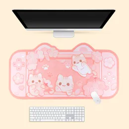Other Office School Supplies Large Kawaii Gaming Mouse Pad Cute Pastel Pink Sakura Cat XXL Big Desk Mat Water Proof Nonslip Laptop Accessories 230818