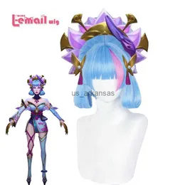 Synthetic Wigs L-email wig Synthetic Hair Spirit Blossom Evelynn Cosplay Wigs LoL Cosplay Highlights Pink Light Blue 40cm Wig Heat Resistant HKD230818