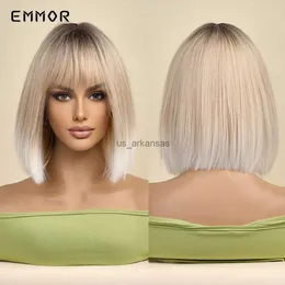 Synthetische Perücken Emmor Synthetic Ombre Schwarz -Licht -blonde Perücke mit Pony Bobo Hair Perücken Cosplay natürliche hitzebeständige Perücken für Frauen Perücken HKD230818