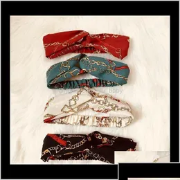 Headbands Jewelry Drop Delivery 2021 Designer Cross Headband For Women Fashion Elastic Chain Printed Chiffon Hair Bands Girl Turban He Dhmot