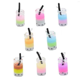 Charms 8pcs Bracelets Key Chain Necklace Pearl Milk Tea Bottle Jewelry Making Gradient Color DIY Pendant Charm Resin Findings Juice Cup