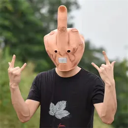 Parti Maskeleri Cosplay Spoof Headgear Props Yaratıcı Kişilik Dikey Orta Parmak Lateks Maskesi Cadılar Bayramı Ürpertici Parmaklar Maskesi 230817