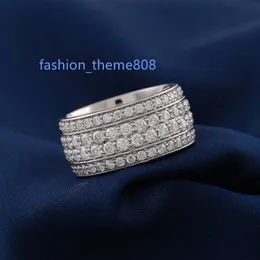 Hip Hop Micro Set Full Diamond Mosang Men's Ring Fashion Versatile Ring 10K White Gold Four Row Diamond Ring Men