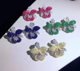 Orecchini per borchie Oreno di fiori orchidee romantico 925 argento sterling con zircone cubico verde giallo blu color rosa color rosa color femmina