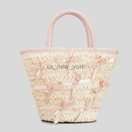 Totes Handmade Beach Vacation Bag For Women Bohemia Unique Design Straw Woven Bags New Summer Cute Bow-knot Decoration Handbag XA241H HKD230818