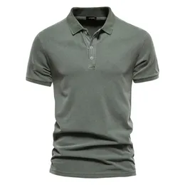 Herrpolos aiopeon 100% bomullsfast färg Herrpolo -skjortor Casual Short Sleeve Turndown Men's Shirts Fashion Streetwear Polos för män 230817