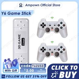 Game Controllers Joysticks Ampown Y6 Retro Console 4K 60fps Output Low Latency GD10 TV Stick Dual Handle Portable Home for GBA 230816