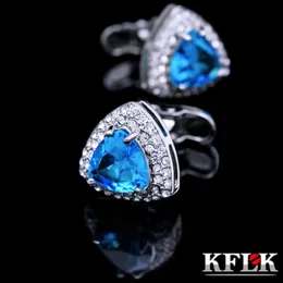 Cuff Links Kflk Jewelry Shirt francese gemelli per maschi Blu Blue Crystal Cuff Button di lussuoso matrimonio Maschio Ospiti di alta qualità 230818