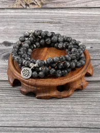 Strand Yuokiaa japamala 8mm108 mala lotus charm armband tiger ögon svart labradorite buddha rosenkransbön meditation dålig japa smycken