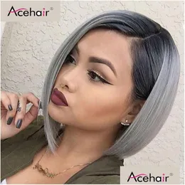 Lace Wigs Acehair Ombre 1B Grey Bob Perücken 13x4 Kurzes Brasilianer Straiight Front Human Hair Remy für schwarze Frau Drop Lieferung Produkte DHMX1