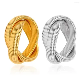 Pulseira kpop duas voltas Braceletas elásticas de estiramento de enrolamento para mulheres 316L Aço inoxidável IP Gold Plating Charms Jewelry Gift