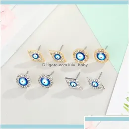 Gestüt Schmuck Juwelistud 1pair Crystal Turkish Evil Eye kleine Ohrringe für Frauen Vintage Bohemian Strass runden Sonnenohr Schmuck E6671 DROP DHWUC