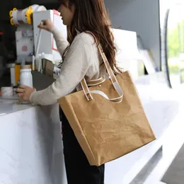 Bolsas de armazenamento Lekoch grande lavado Kraft Paper Tote Work Saco de praia para mulher bolsa de compras shouler