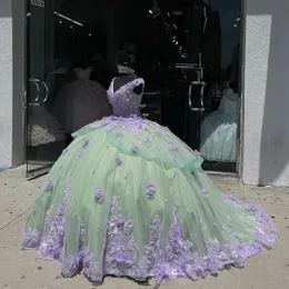 خضراء V-neck quinceanera فساتين الدانتيل الدانتر