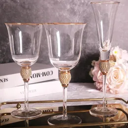 Wine Glasses European Golden Edge Cocktail Glass Diamond Set Transparent Champagne Cup Open-Top Goblet Light Luxury Crystal