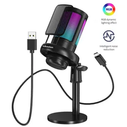 Mikrofoner USB -mikrofon för PC -dator PS5 Kondensor Mikrofon Pop Filter RGB Light Karaoke Mic Gaming Recording Streaming Studio A8 HKD230818