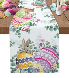 Bordslöpare Easter Egg Bunny Tulip Spring Flowers Table Runner Wedding Table Decor TablecoLty Holiday Dining Decor Cotton Linen Tabler Runner 230817