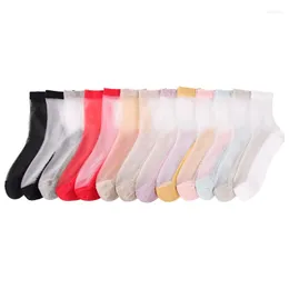 Women Socks 10pairs/Summer Solid Color Basic Crystal Stockings Multi-color Selection Simple Glass Women's