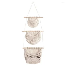 Storage Bags Wall Fruit Basket Braided Bohemia Hanging Baskets For Kitchen And Vegetable 3 Tier Woven Pocket