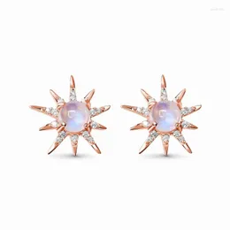 Stud Earrings AsinLove Rose Gold Zircon Round Synthesis Moonstone Sun Star For Women Real 925 Sterling Silver Wedding Jewelry