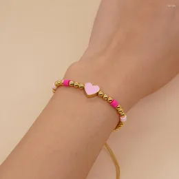 Strand Go2boho Surfista de jóias Bracelet Heart Charme Golden Bated Breaded Amizade Bracelets Moman Girl Gifts Bangle de corda ajustável