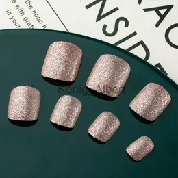 False Nails 24pcs/OPP 인공 손톱 반짝이 UV 파우더 디자인 짧은 정사각형 실버 플래시 발가락 네일 스티커 완성 된 가짜 발가락 손톱 x0818