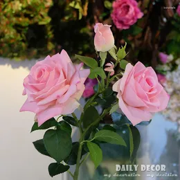 Dekorative Blumen Hohe Simulation Real Touch 3 Köpfe Silikon Künstliche Rose Feuchtigkeitsspendende Handfilz Latex Rosen Bündel 12 Stück